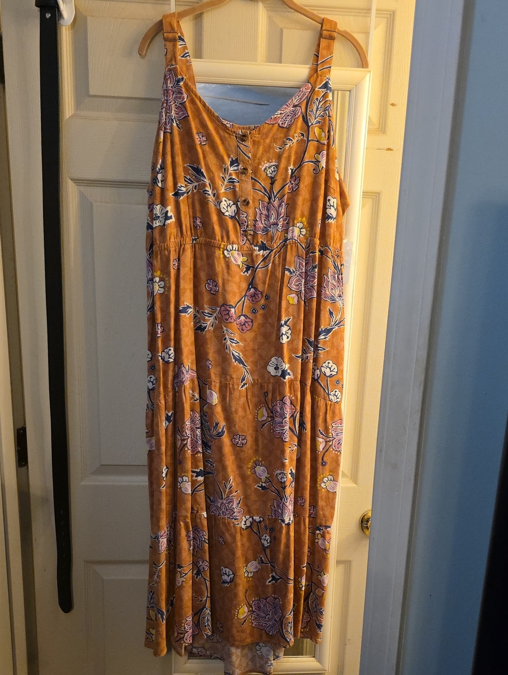 Sonoma Mustard Floral Maxi Dress with Blue and White Print